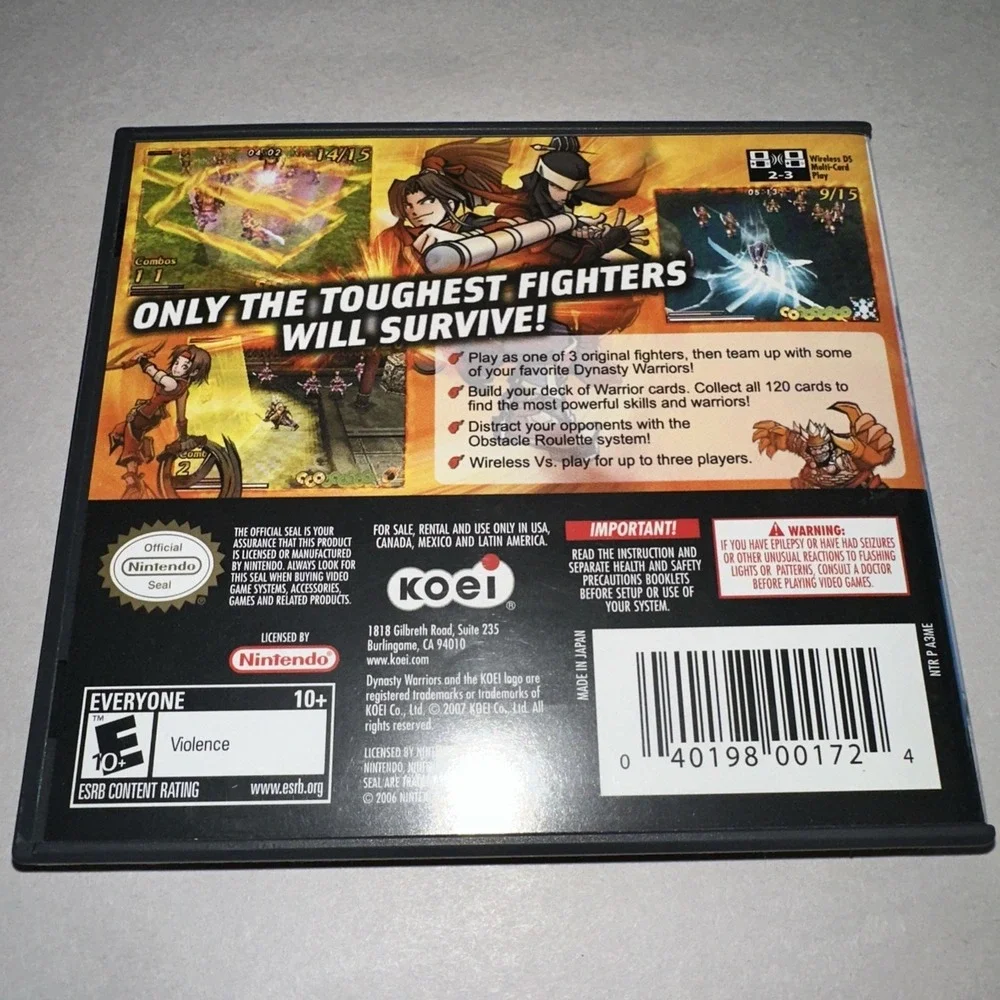Dynasty Warriors DS Fighters Battle (Nintendo DS 2007) Complete W/ Reg Card